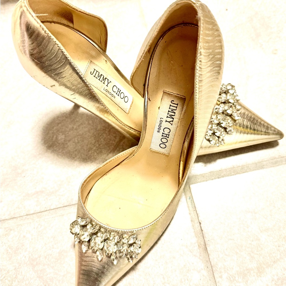 Jimmy Choo Gold Crystal Embellished Heels